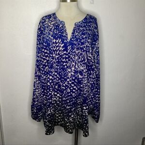 Catherine's- Womens Plus Size Blue Color Fade Ombré V-Neck Blouse,Size 2X 22/24W